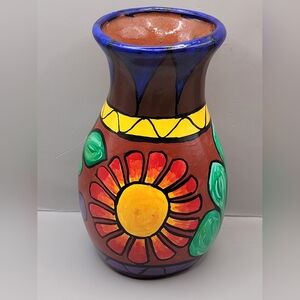 Vintage Hand Painted Mexican Pottery Vase Capiano Acapulco 1995–96 Signed 7.5"